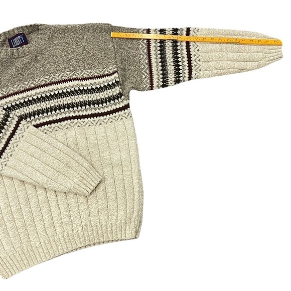 90S Liberty Beige Grey Fair Isle Chunky Knit Grandpa Sweater Mens medium - Picture 6 of 10